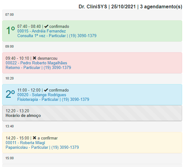 Bloqueio de horários na agenda
